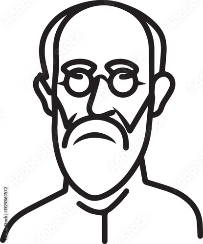 Hand Drawn Old Man Black and White Avatar Illustration in Minimal Line Art Style Design