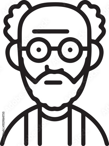 Hand Drawn Old Man Black and White Avatar Illustration in Minimal Line Art Style Design