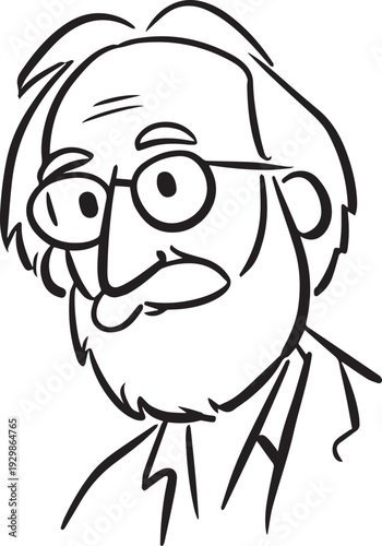 Hand Drawn Old Man Black and White Avatar Illustration in Minimal Line Art Style Design