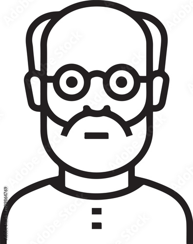 Hand Drawn Old Man Black and White Avatar Illustration in Minimal Line Art Style Design