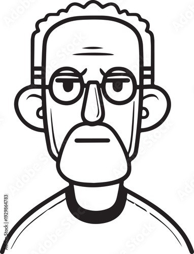Hand Drawn Old Man Black and White Avatar Illustration in Minimal Line Art Style Design