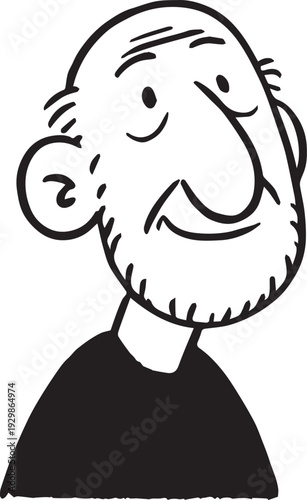Hand Drawn Old Man Black and White Avatar Illustration in Minimal Line Art Style Design