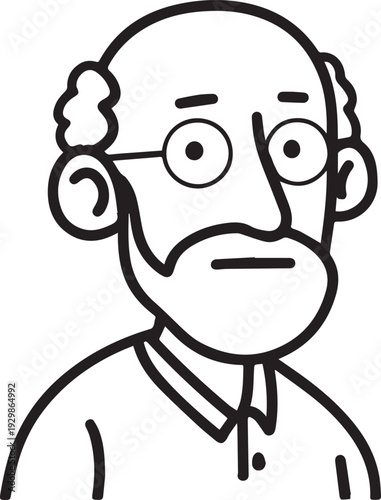Hand Drawn Old Man Black and White Avatar Illustration in Minimal Line Art Style Design