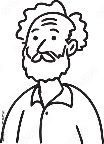 Hand Drawn Old Man Black and White Avatar Illustration in Minimal Line Art Style Design