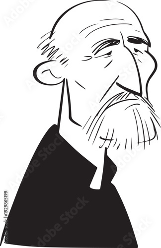 Hand Drawn Old Man Black and White Avatar Illustration in Minimal Line Art Style Design