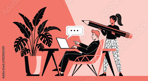Vector illustration of business people working together