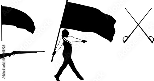 Color guard svg, Color guard flag svg, Marching band flag svg, Color guard rifle svg, Color guard sabres svg, Color guard silhouette, Color guard flag silhouette, Marching band flag silhouette 
