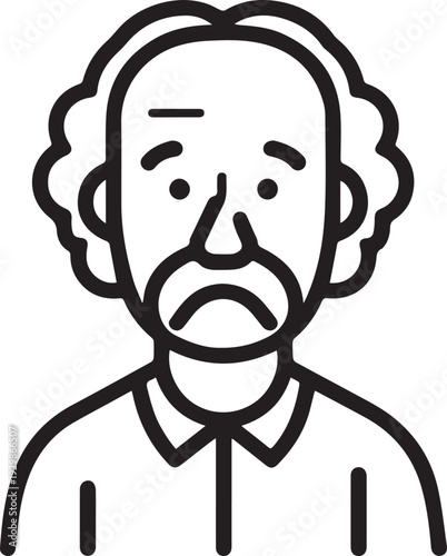 Hand Drawn Old Man Black and White Avatar Illustration in Minimal Line Art Style Design