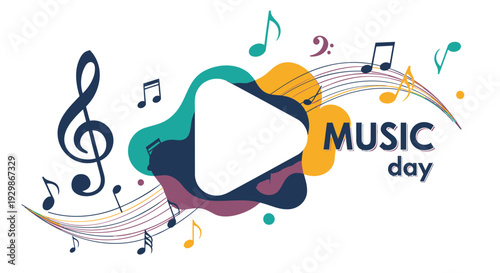 Vector illustration for Music Day with play button and musical notes