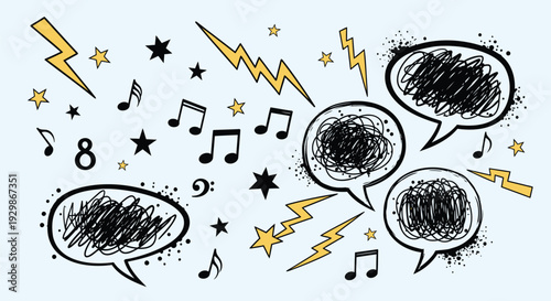 Set of 3 hand-drawn speech bubbles vector icons