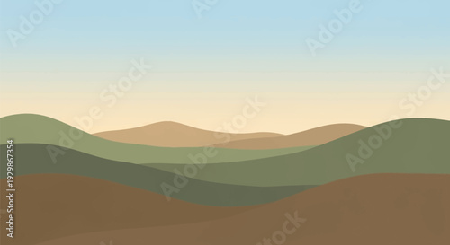 Serene landscape with rolling hills and soft colors.