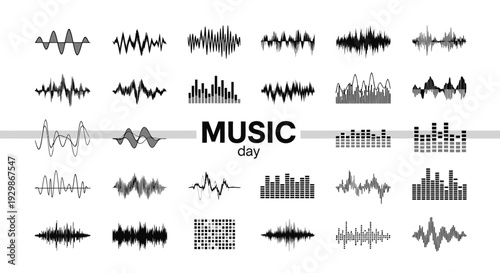Set of 25 music waveform icons vector