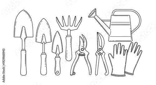 Gardening tools and equipment illustration set.