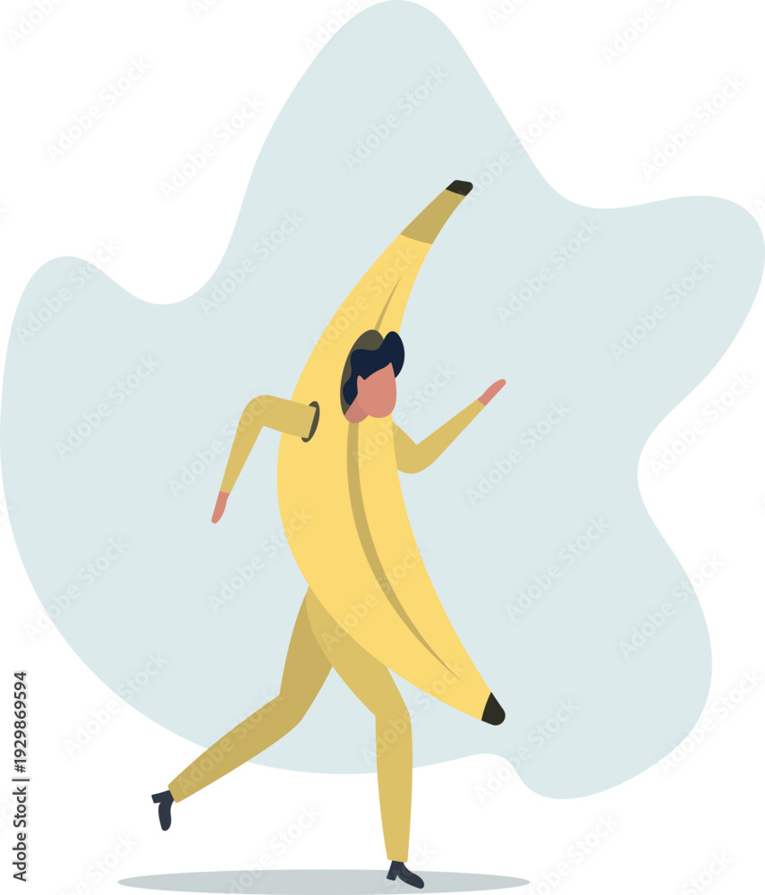 Naklejka premium Boy in a banana costume, concept of promoters and performances.