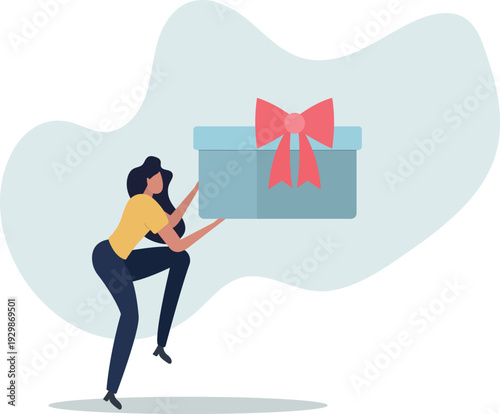 Gift reward program, bonus or surprise present for customer, employee reward or lucky prize, birthday gift box or festive incentive,person's life situation and his activities.