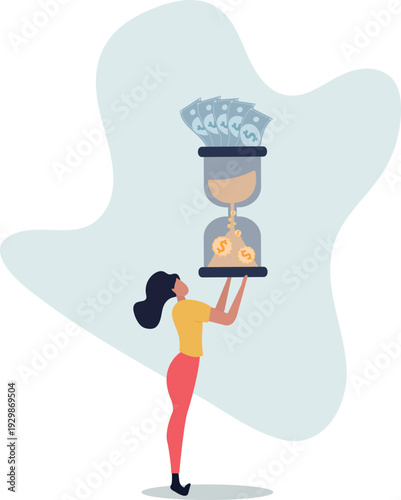 Time is money, long term investment to gain profit earning, interest rate return from savings, salary growth or wage increase concept,person's life situation and his activities.