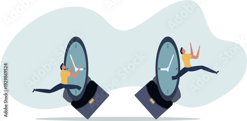 Time management or time travel to the future, time flied fast to work deadline, productivity or efficiency,person's life situation and his activities.