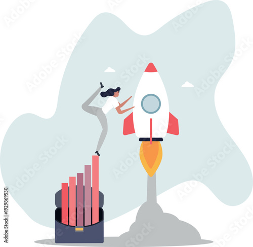 Boost rocket to business growing fast, investment growth, start or launch new business, innovation to boost success, rising up and improvement concept,person's life situation and his activities.