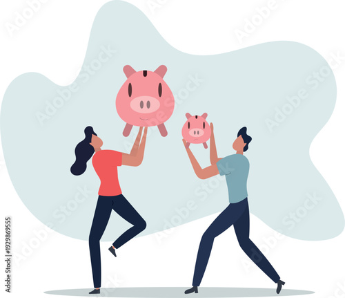 Investment return or income comparison, success and fail in savings or pension fund, being rich or wealthy concept.person's life situation and his activities.