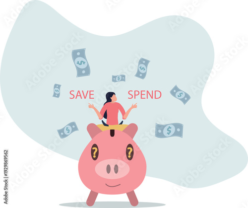 Money decision, save or spend, financial options when receive bonus or extra money, choose to invest or pay off debt concept.person's life situation and his activities.