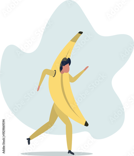 Boy in a banana costume, concept of promoters and performances.