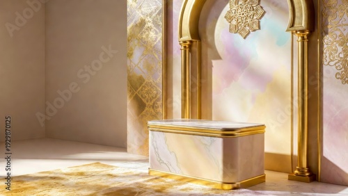 Golden altar in ornate room interior.