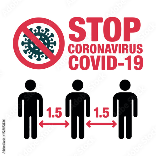A graphic illustration showing people maintaining social distancing to stop coronavirus COVID-19