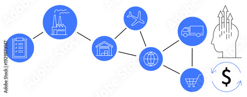 Supply chain concept. Supply chain showing manufacturing, logistics, and global marketplace connections. Supply chain management enhancing operations and distribution channels. For business