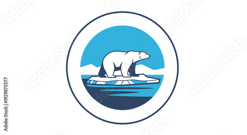Polar bear on ice floe in arctic circle illustration with icy waters and snowy landscape
