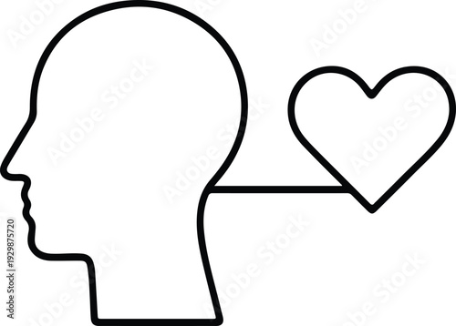 Outline icon representing the connection between mind and heart, emotion and logic, or mental health awareness