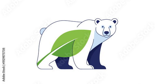 Polar bear with a green leaf on a white background illustration