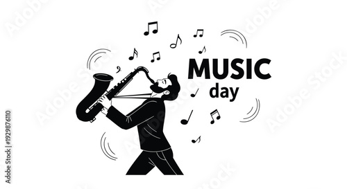 Vector illustration of man playing saxophone on Music Day