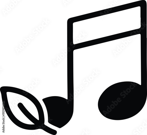 Black icon of a musical eighth note combined with a green leaf, representing ecofriendly music or nature sounds