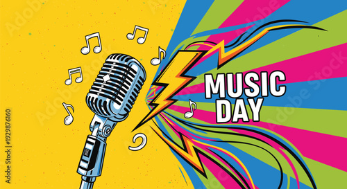 Vector illustration of microphone for Music Day