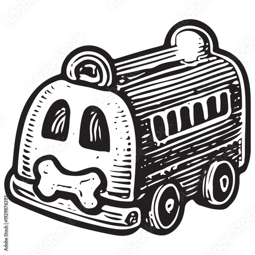 Vintage Mobile Pet Carrier Engraving Illustration Animal Transport Travel Pet Care