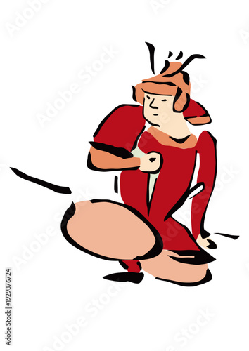 赤い着物の武士 日本風イラスト ベクター素材