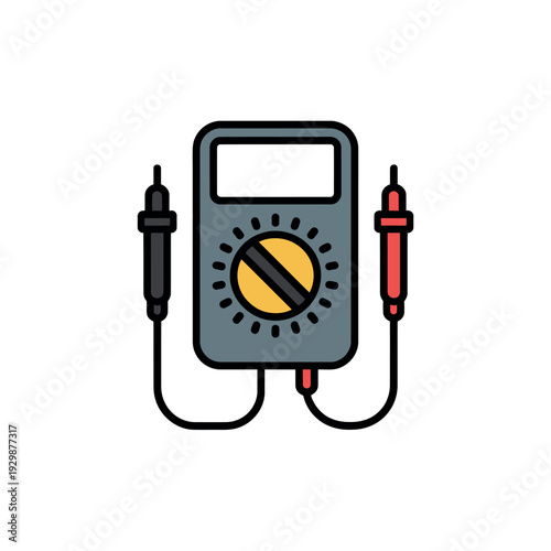 A digital multimeter with two test leads on a plain white background for electronics and engineering use