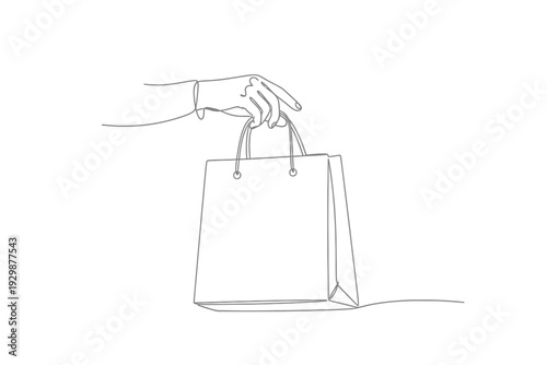 Continuous Line Art Drawing of a Hand Holding a Shopping Bag Minimalist Vector Illustration