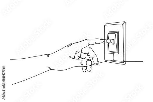 Continuous Line Art Drawing of Hand Flipping a Wall Light Switch