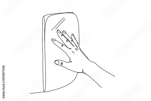 Continuous Line Art Hand Touching Panel or Screen