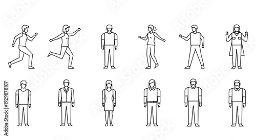 business people running walking standing line icons