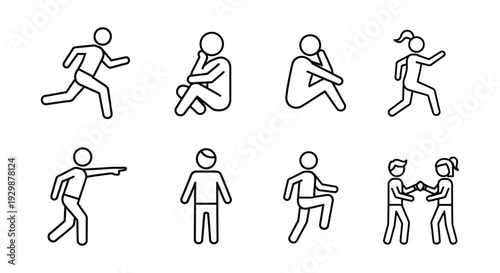 stick figures running jumping sitting and interacting with each other in various poses