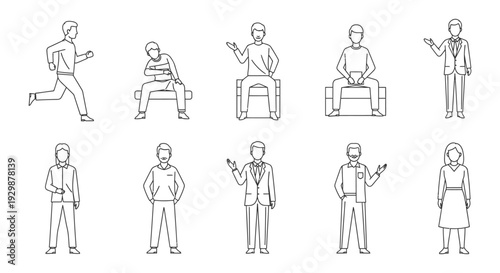 people in various professions and actions standing or sitting