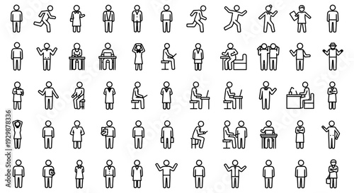 line icons people various actions and emotions