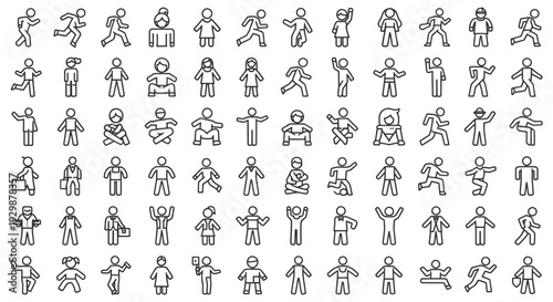 stick figure people icons set with various actions and emotions