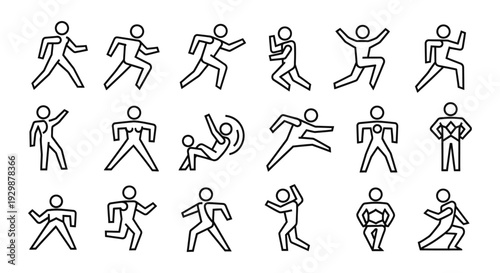 stick figures running jumping dancing exercising various poses
