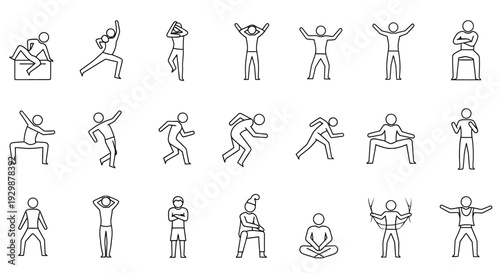 stick figures exercising various yoga poses and stretching