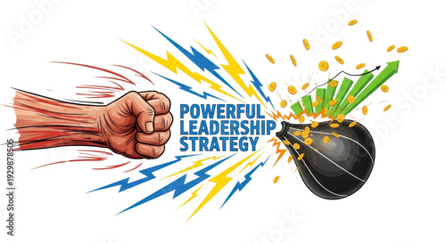 High speed boxing impact illustration with motion lines representing powerful leadership strategy and explosive business growth performance. isolated on white
