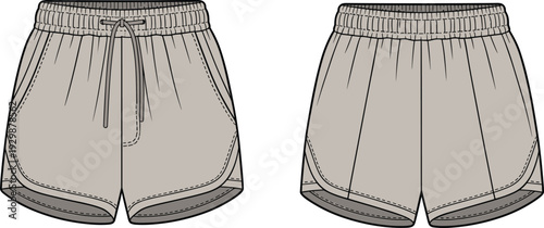 Light Gray Drawstring Shorts with Elastic Waistband and Side Slits