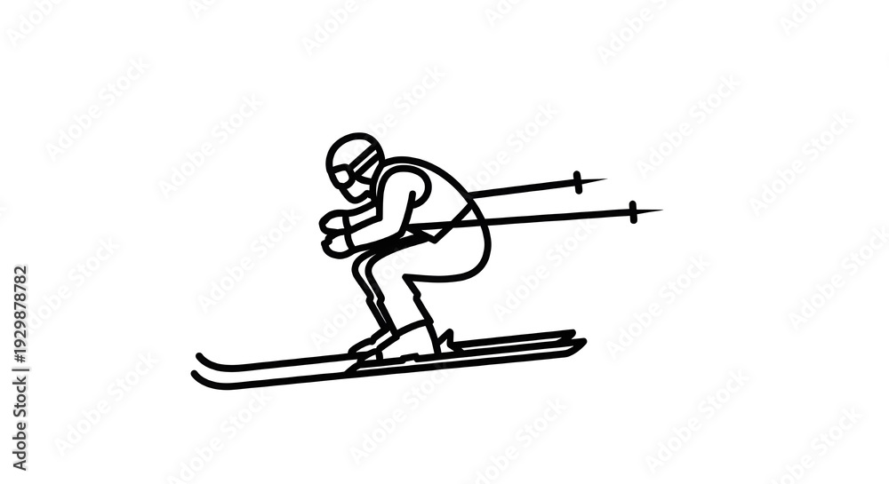 Obraz premium A skier in action gliding downhill with ski poles extended forward for balance.